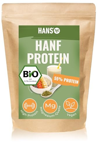 Bio Hanfprotein Pulver 1000g I 55% Eiweiß | Proteinpulver aus Deutschland | Pflanzliches Hanfpulver ohne Zusatzstoffe | Superfood Eiweißpulver mit essenziellen Aminosäuren | Vegan I HANS Brainfood