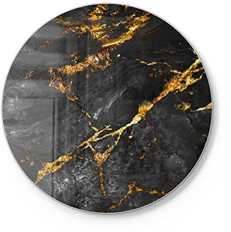 DEQORI Planche à découper en verre | ronde Ø 30 cm | Motif pierre naturelle raffinée | Planche à découper design pour cuisine | Planche à petit-déjeuner antibactérienne & antidérapante | Plateau en