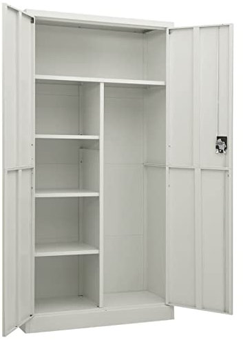 Keketa Armario de Taquilla de Acero Armario Archivador Armarios con Llave Multiusos Con 4 Estantes Guardarropa,Archivador Para Ropa,Escobas y Tubos de Aspiradora,Cañas de Pescar Gris Claro 90x40x180cm