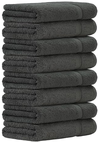 Luckytowel Handtücher Set 50x100 cm – Oeko-TEX Handtuch-Set aus 100% Baumwolle mit 600 g/m² – Frottiertücher mit Aufhängeschlaufe – flauschig & saugstark – Frottee Handtuchset – 8er Pack Anthrazit