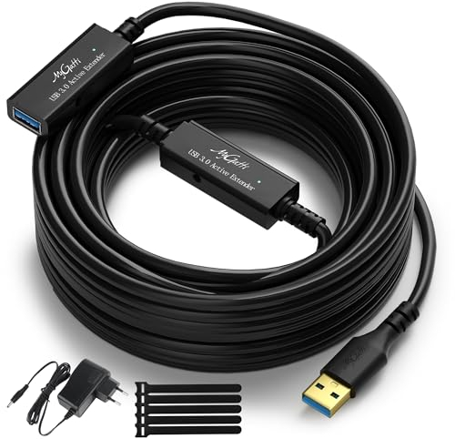 Mygatti 15M USB 3.0 Cavo di prolunga del ripetitore attivo,22 AWG 5 Gbps prolunga USB A maschio-femmina,2 chip di amplificatore di segnale,con Adattatore di potenza DC,per stampante,Xbox,VR,ecc.