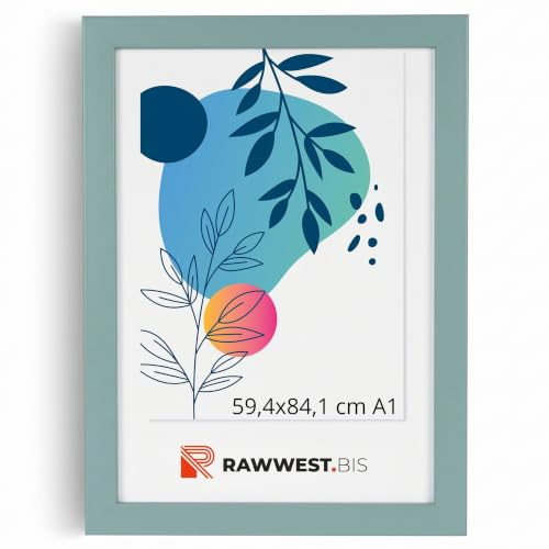 RAWWEST.BIS Bilderrahmen 59,4x84,1 cm MDF Holz Rahmen Posterrahmen Blau | Fotorahmen mit Acrylglas, Holzrahmen aus Holzplatten für Bilder Poster Fotos Puzzle, Plakatrahmen zum Aufhängen Aufstellen
