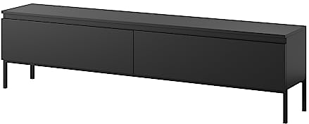 Selsey TV Schrank Board Sideboard Fernsehtisch Fernsehschrank Mit Schränken 175 cm Schwarze Beine Schwarz Bemmi