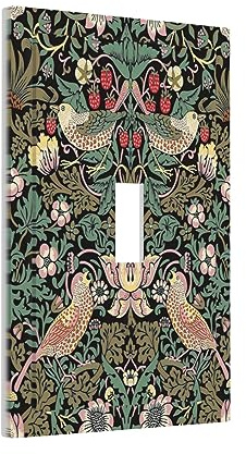 Morris Vintage Floral Strawberry Birds Botanical 1 Gang Light Switch Cover Decorative Olive Single Toggle Wall Plate Electrical Switchplate Home Decor for Living Room Bedroom Decorate