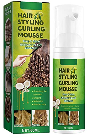 Hair Curling Mousse, Moisturizing Hair Styling Mousse, Natural Hair Mousse, Safe And Gentle Styling Curling Hair Mousse, Frizz Control Hair Mousse Spray Add Shine To Curly Hair, 60ML