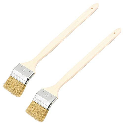 65mm/2.5 inch Brush Head Width Long Wood Handle Metal Ferrule Bent Paint Brush Radiator Brush Beige 704#(2Pcs)