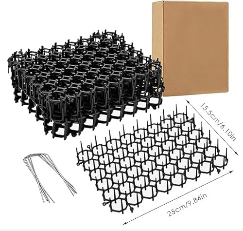 BeNtLi 12-Pack Anti-Spiked Plastic Cat Poop Mats, Spiny Pet Barrier Deterrent Mesh Pads, Cat Poop Dig Stopper Fence with Spiked Strips, Indoor/Outdoor Garden Mats