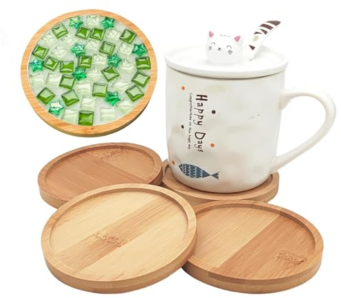 Bambus-Mosaik-Untersetzer - Leere Bodenschalen für Bastelarbeiten, DIY-Mosaikbedarf, Trinkbecher und Pflanzen, Kunstteller (Rund), 4 Stück