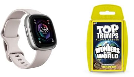 Fitbit Sense 2 Health and Fitness Smartwatch with built-in GPS,advanced features & Top Trumps Wonders of the World Classics Card Game, Discover interesting facts in this educational packed game