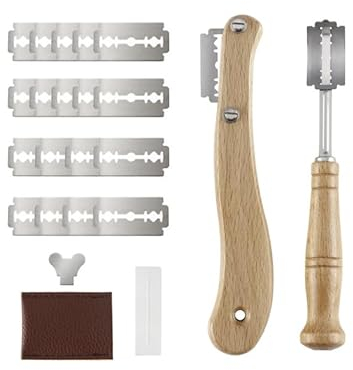 Bäckermesser 2er Set mit 20 Rasierklingen, Brotmesser, Teigmesser Set für Gerade und Geschwungene Schnitte, Ritzmesser zum Einschneiden von Baguette, Brötch, Brotbackzubehör für DIY Brotteig Muster