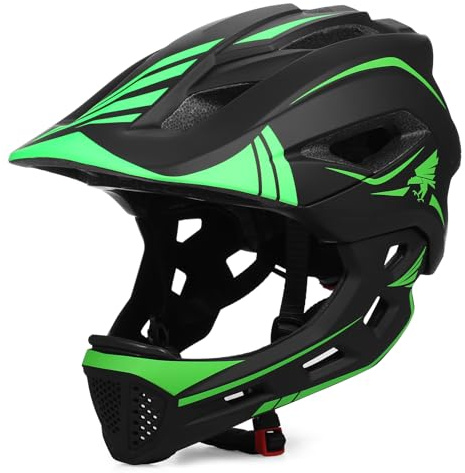 Helmet Children's Fullface, Removable Unisex 52-56cm Children's Helmet 2-in-1 Integrated Size Adjustable - With Removable Chin Guard Helmet Inline for Skateboarding Scooter Skating Cycling