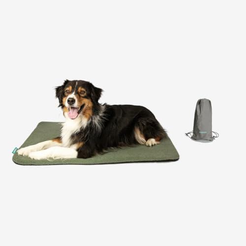 Manuly Hundedecke für unterwegs, Set aus Hundematte selbstaufblasend, robusten Teddy Stoff Bezug und Tragetasche, waschmaschinentauglich, Bezug kann gewechselt Werden, 80x60x3,5cm, 760g