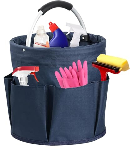 Hojalis Cleaning Caddy Organiser, Cleaning Caddy with Handle, Foldable Cleaning Bag, Large Capacity Cleaning Products Organiser, Cleaning Storage Bag for Indoor and Outdoor, 11x11in (Blue)