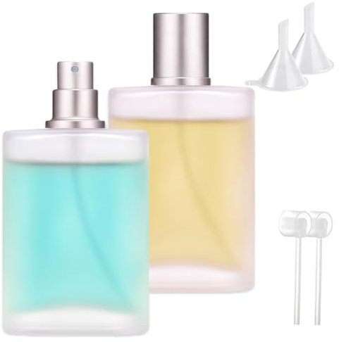 Boccette Profumi Vuoti, Vetro Bottiglia Spray, Contenitore Spray Vuoto, 2 Pezzi Flacone Spray Vuoto 50ml, Portaprofumo Da Viaggio, Atomizzatore Con Imbuti, Pressore, in Vetro per Viaggio o Regalo