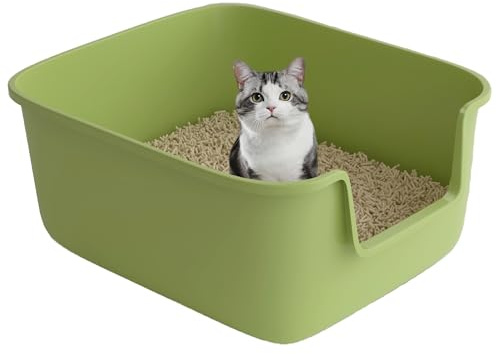 Caja de Arena para Gatos medianos, Lados Profundos y Altos Que sostienen Toda la Arena Bien Oculta en Muebles, Bandeja Antiadherente fácil de Limpiar (Verde M)