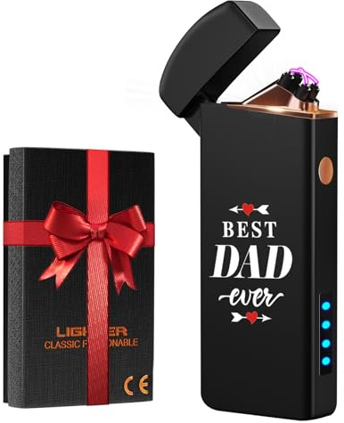 Birthday Dad Gifts from Daughter Son, Electric Lighter USB Rechargeable | Lightweight, Windproof, Flameless, Double Arc, Plasma Lighters, Christmas Stocking Fillers for Men Dad Adults (Dad)