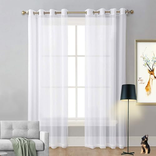 LIUNADM Gardine Halbtransparent mit Ösen 100 x 130 cm Größe Und Farbe Wählbar Himmelbett Vorhänge Baby Querbehang für Wohnzimmer Landhaus Kleine Fenster, Weiß