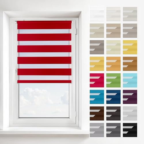 Estika Doppelrollo ohne Bohren – 2-in-1 Montage (Klemmfix, Wand oder Decke) – Himbeermousse – 135 × 150 cm – Rollo für Fenster innen