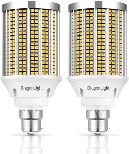 DragonLight 50W Super Bright LED Corn Light Bulbs(400 Watt Equivalent) - B22 Bayonet Cap LED Bulbs - 3000K Warm White 6000 Lumens for Large Area Lighting [Twin Value Pack]