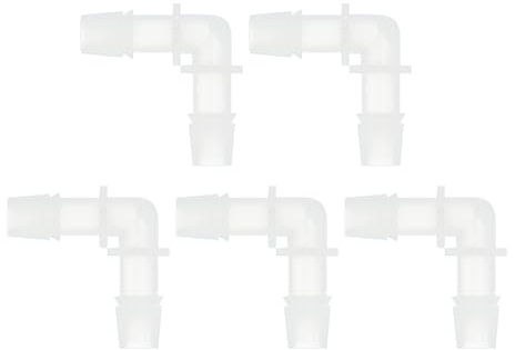 HEROFFIX 5 Stück Schlauchstutzen 90° Winkel 7/16 Klar PP Für Aquarium | 7/16 (11,1 Mm) Innendurchmesser, Für Schwimmbad, Brunnen, Tropfbewässerung, Labor, Lebensmittel, Getränke