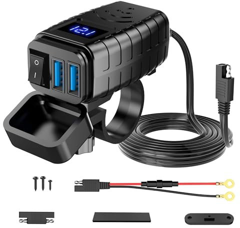 Presa USB per moto, impermeabile, doppia presa USB con interruttore e misuratore di tensione LED, QC 3.0, doppia presa per 12 V – 24 V, moto, camper, auto yacht