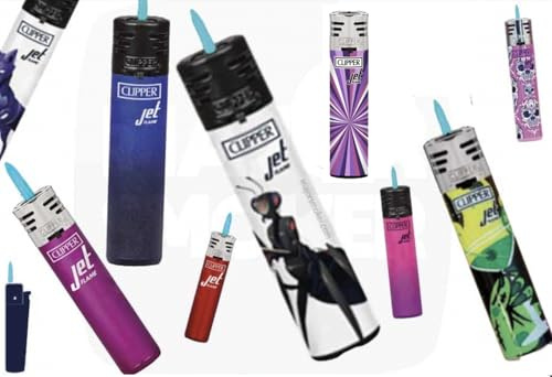 Clipper - Lot Mix 10 Briquets Clipper Jet Flame Rechargeable tempête Chalumeau - Collections mélangées Multicolore + 1 Cadeau Surprise !