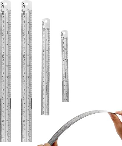 CHENYU 4 Stück Lineal mit Doppelseitiger Skala Lineal Metall 15/20/30/30cm Stahllineal Dicke Version Metall Lineal Geeignet für Studenten Des Bürozeicheningenieurs
