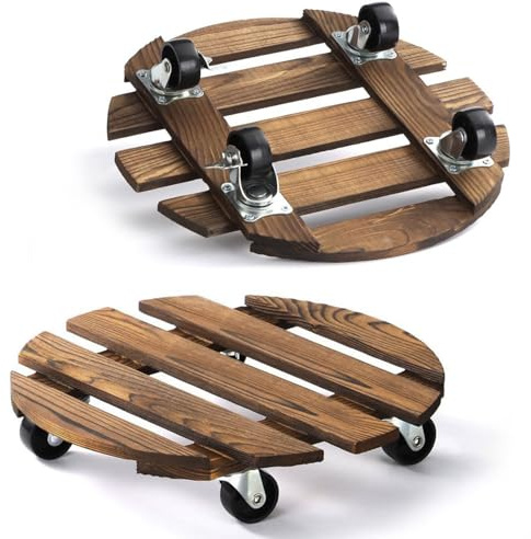 Bocguy 2 Stück Pflanzenroller, Rollbrett Pflanzen Ø 30 x 6.5 cm, Blumenroller mit Rollen, Pflanzenroller & Blumenroller für Außenbereich + Innenbereich, Rollbrett Pflanzen, Rund