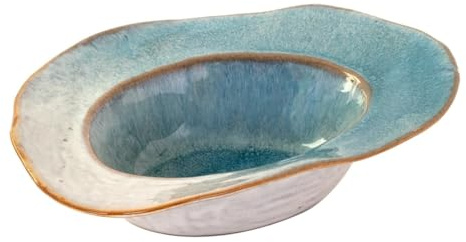 Plat de Service ou décoratif en grès Bleu, Forme Chapeau, Collection Marine, Longueur 21 cm