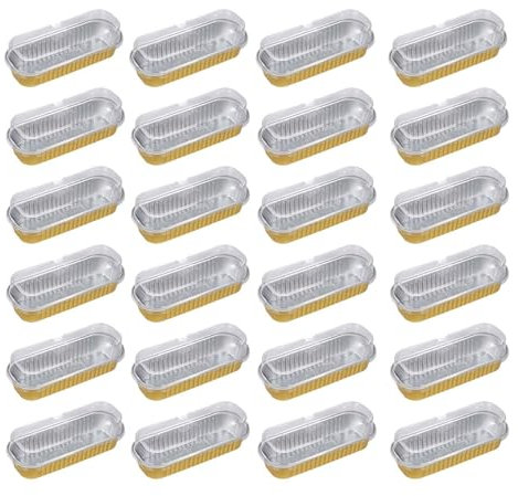Generico Petites plaques en aluminium avec couvercle - 20 récipients pour cupcakes en aluminium, moules rectangulaires de 200 ml, moules à muffins, antiadhésifs, moules à gâteaux