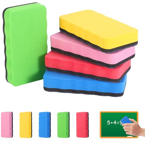 Mynoozi 10 st whiteboardsuddgummi, magnetisk whiteboardsuddgummi, set med tjock filtdyna för hem, skola, kontor, magnetisk torrradering, rosa, gul, blå, grön, röd