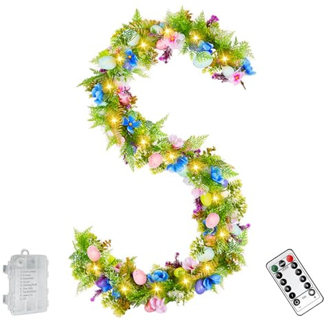 Osterdeko Girlande mit Beleuchtung,1.9M Ostergirlande mit LED Lichterkette Timer,Frühlingsdeko Ostergirlande Künstliche mit Ostereier,Ostern Deko Girlande Frühling Batteriebetrieben für Innen (C2)