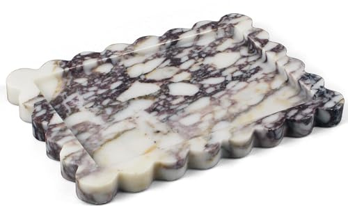 LIN CHUAN 100 % äkta Calacatta Viola marmorbricka, naturlig skulpterad marmorbricka, lyxiga dekorativa brickor för badrum, byrå, kök och heminredning, 27 cm x 20 cm, Calacatta Viola lila