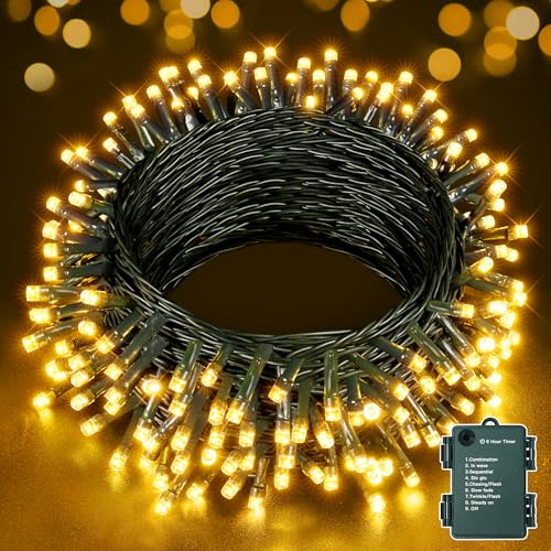 Hopexy Fairy Lights Battery Operated, 15m 150 LEDs Christmas Tree Lights, Waterproof Warm White Christmas Lights Battery Powered with 8 Modes/Indoor/Outside Lights for Garden Wedding Xmas Decorations