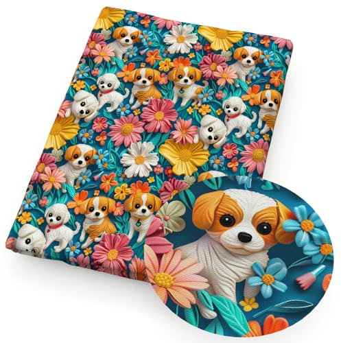 Optxzn 50 * 145 cm Hund Blume 3D Imitation Gedruckt Polyester/Reine Baumwolle Stoff Patchwork Nähen Quilt Stoff Handarbeit Tuch