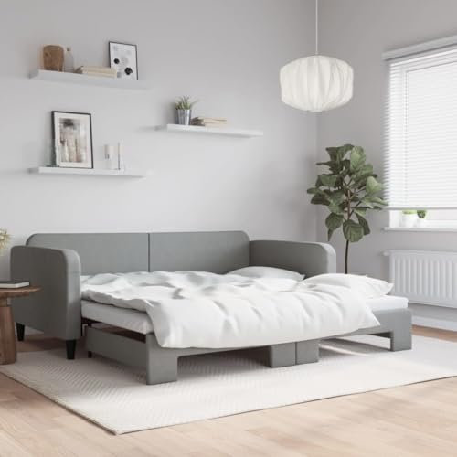 Juroupi Tagesbett Ausziehbar Ausziehbett Bett Zum Ausziehen Sofa Bett Daybed Sofa Bett Mit Ausziehbett Hellgrau 100x200 cm Stoff