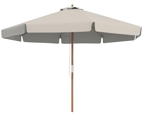 Outsunny Ombrellone da Giardino Ø3.25m con Corde, Apertura Regolabile e Prese d'Aria, Ombrellone da Esterno con 8 Stecche in Legno, Bambù e Poliestere 180g/㎡, per Cortile, Terrazza e Balcone, Grigio