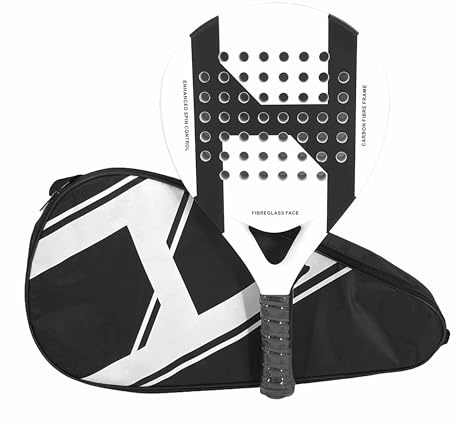 Pro Padel Racket, Case Included. Carbon Fibre frame with Fibre Glass Face for the perfect balance between power and control. Beginned-Advanced. Unisex, Adult, Lightweight (White).