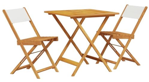 Eleganz 3-TLG. Bistro-Set aus Akazien-Massivholz, cremeweiß – Langlebiges Gartenmöbel für Terrasse & Balkon, ölbehandelt für Wetterbeständigkeit