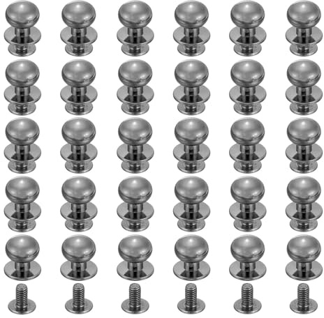 QUARKZMAN 30 Stück Leder Nieten Hohlnieten Schraubnieten für Leder 12mm Chicago Schrauben Buchschrauben Set, Rundkopf Knöpfe Lederhandwerk Schraubnieten für DIY Handtasche, Metallic Schwarz
