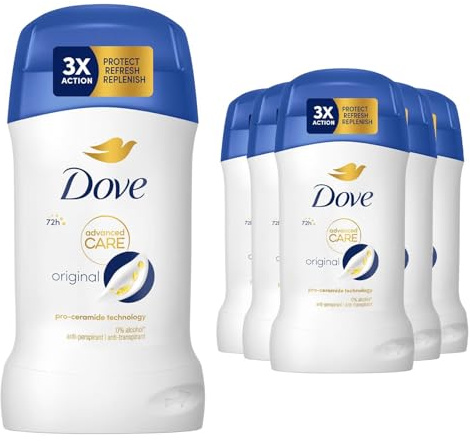 Dove Advanced Care Anti-Perspirant Cream Original, Pack of 6, Women's Deodorant Stick with Pro-Ceramide Technology for 72 Hours Protection Against Sweat, 50 ml