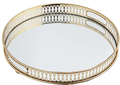 Vassoio vintage a specchio in vetro per camera da letto, vanità, comò per profumo, organizer per piani di lavoro, vassoio dorato a specchio per perline di cristallo vanità, cassettiera, bagno, rotondo