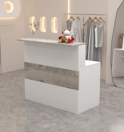 UKETO Kleiner Empfangstheke Empfangstresen - E1 - Standard 2,5 cm Dickes Plattenmaterial - Ideal für Büros, Läden & Rezeption - Raumsparend & Moderner Stil(A,140CM/55.11)