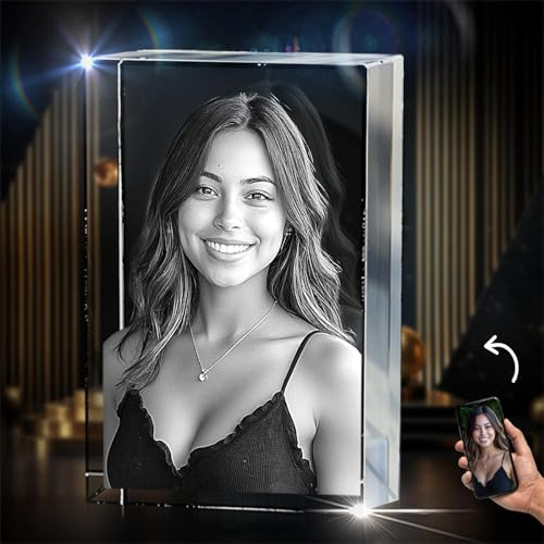 3D Crystal Photo, Personalised Memorial Frame for Mom, Dad, Wife, Men, Loved One, Rectangle 3D Laser Etched Crystal, Cube Custom Glass Picture for Birthday Anniversary Sympathy