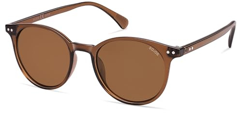 SOJOS Small Round Classic Polarized Sunglasses for Women Men Vintage Style UV400 Lens MAY SJ2113, Brown/Brown