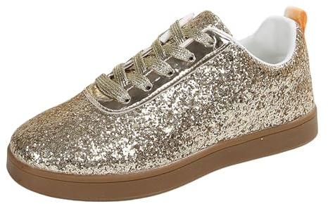 Xbemkste sneakers för kvinnor, platta glitterskor, lediga halvskor, lätta, ventilerande snörning, sportskor, sneakers, dam, fritidsskor, bekväma löparskor, Guld, 39 EU