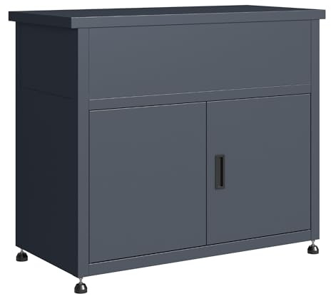 DEGAMO Gartenschrank Bremen aus Stahl, verzinkt + pulverbeschichtet, anthrazitgrau (RAL 7016), Zwei Türen, Hochbeet mit Drainage System, Arbeitsfläche wasserdicht