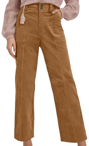Pantalon Droit Femme Velours Côtelé Grande Taille Chic Fashion Pantalon Hiver Femme Taille Elastique Extensible Confortable Fitness Jogging Sweatpants (Brown, S)
