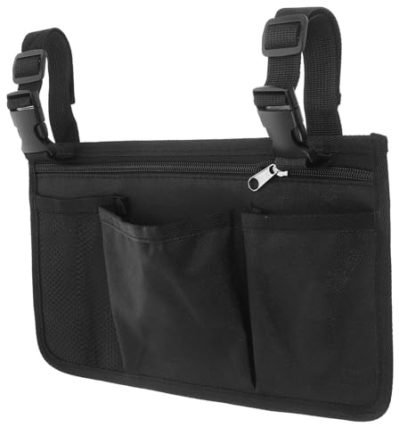 PLAFOPE Rollstuhltasche Aufbewahrungstasche mit Schnallendesign Leichtes Gehhilfen Zubehör für Senioren Praktische Seitentasche für Rollator und Elektrorollstuhl Sichere Befestigung Schwarzes Material