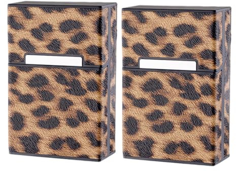 HOLIDYOYO Lot de 2 Étuis à Cigarettes Léopard 20 Cigarettes Housse de Protection Portable en PU et ABS Étui Compact Fermeture à Clapet Protection Solide ou Cigares Usage Quotidien et Voyage